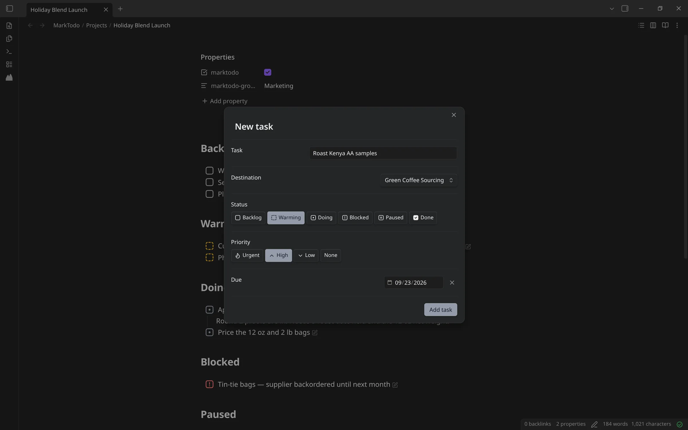 The Add todo dialog
