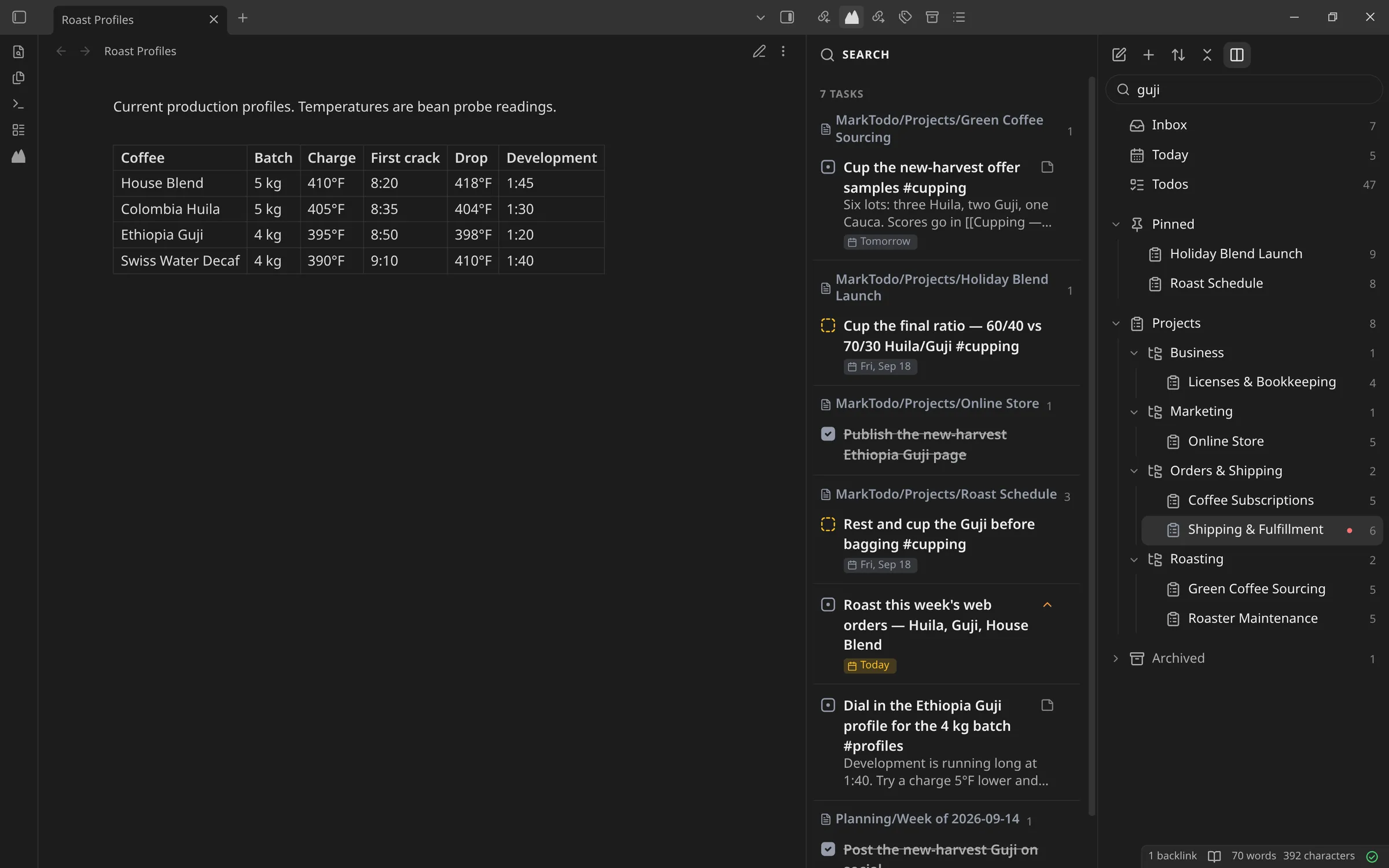 Searching todos from the dashboard